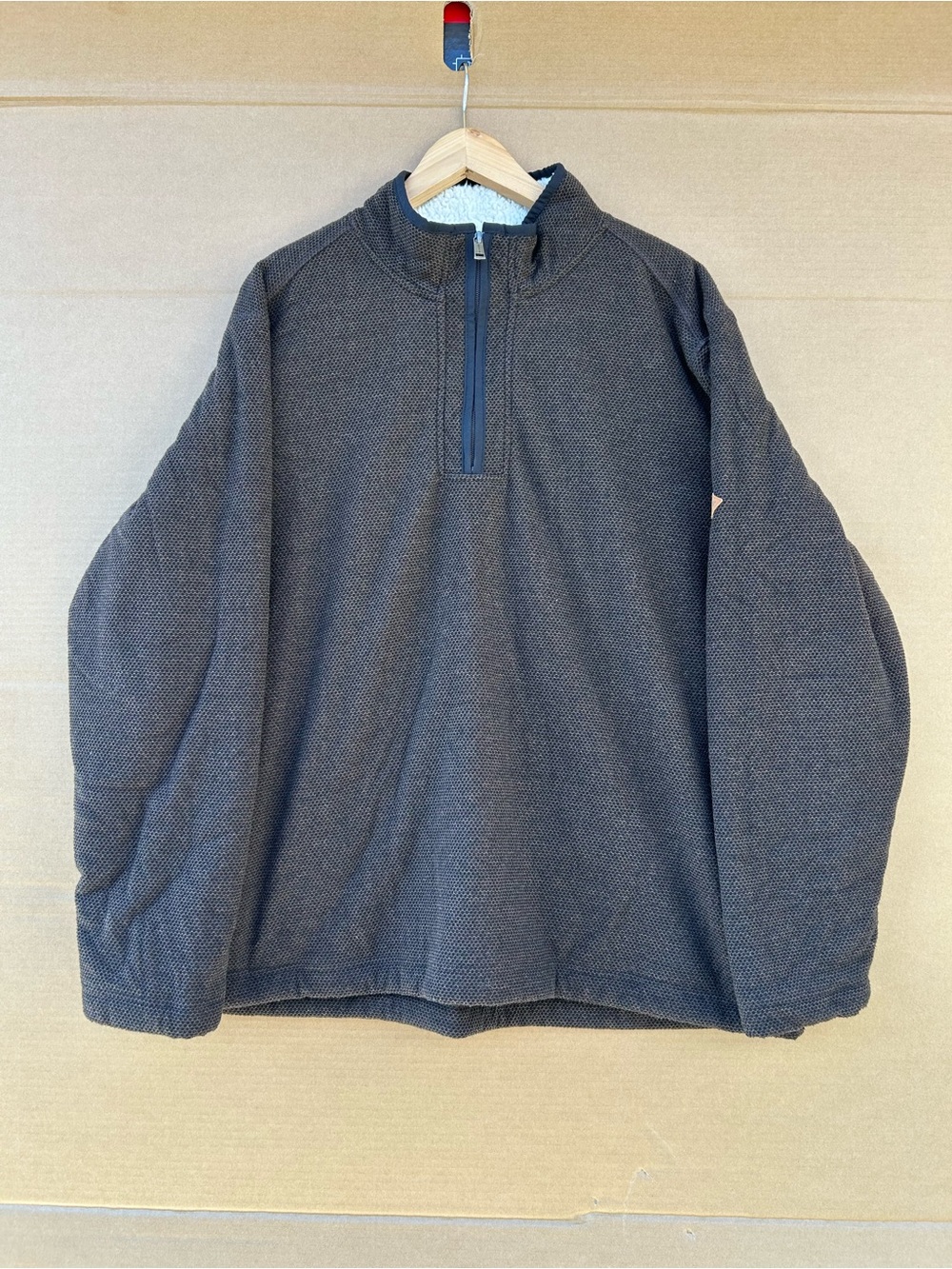 Orvis Pullover Sweater Sherpa Lined Quarter Zip Men’s XXL Fleece Brown Warm